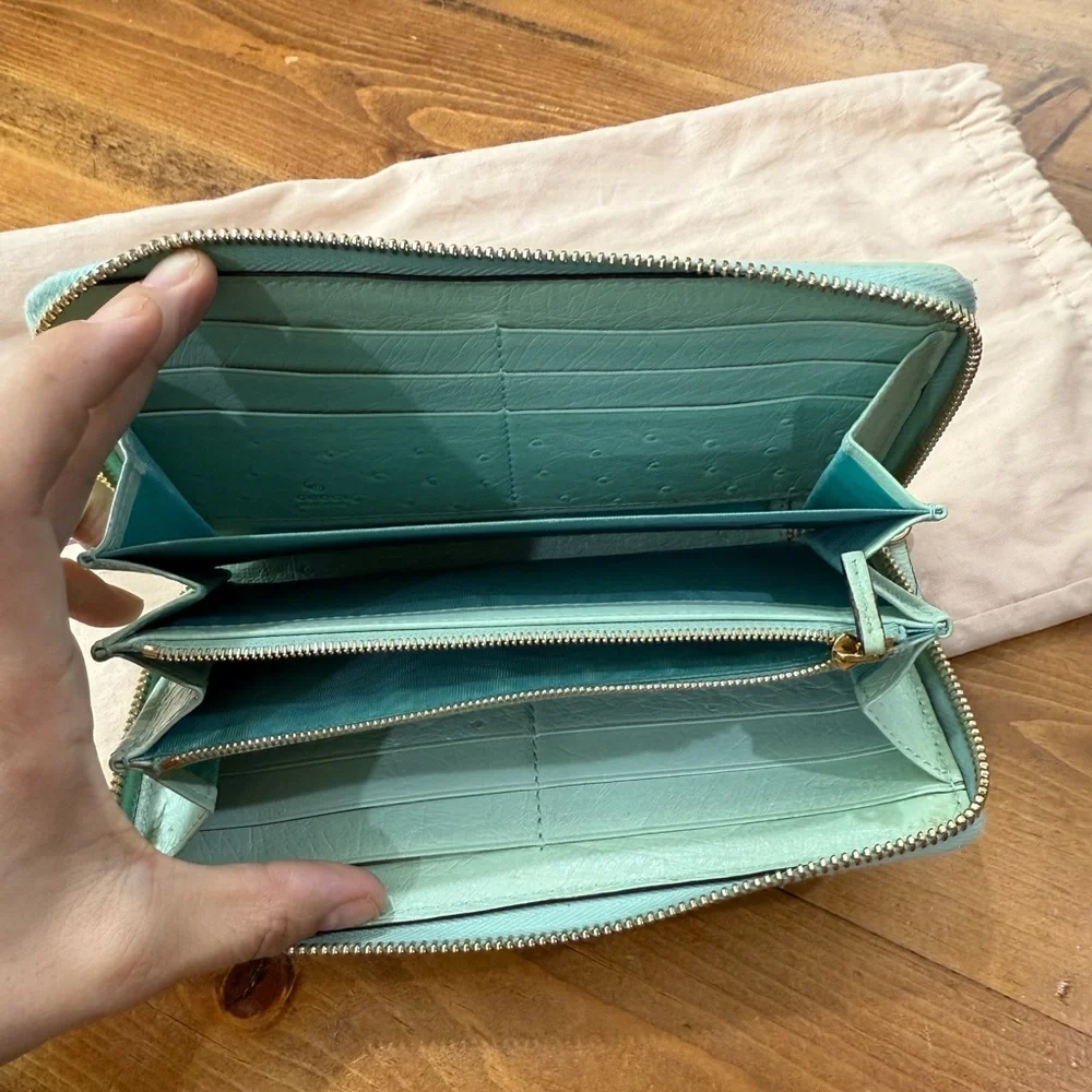 Gucci Ostrich Long Mint Green Wallet